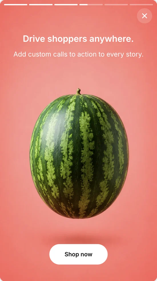 Hylite story showing a watermelon with a Shop now call to action